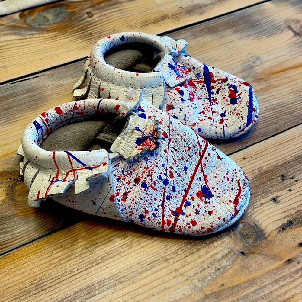 Hand painted “Firecracker” Moccasins